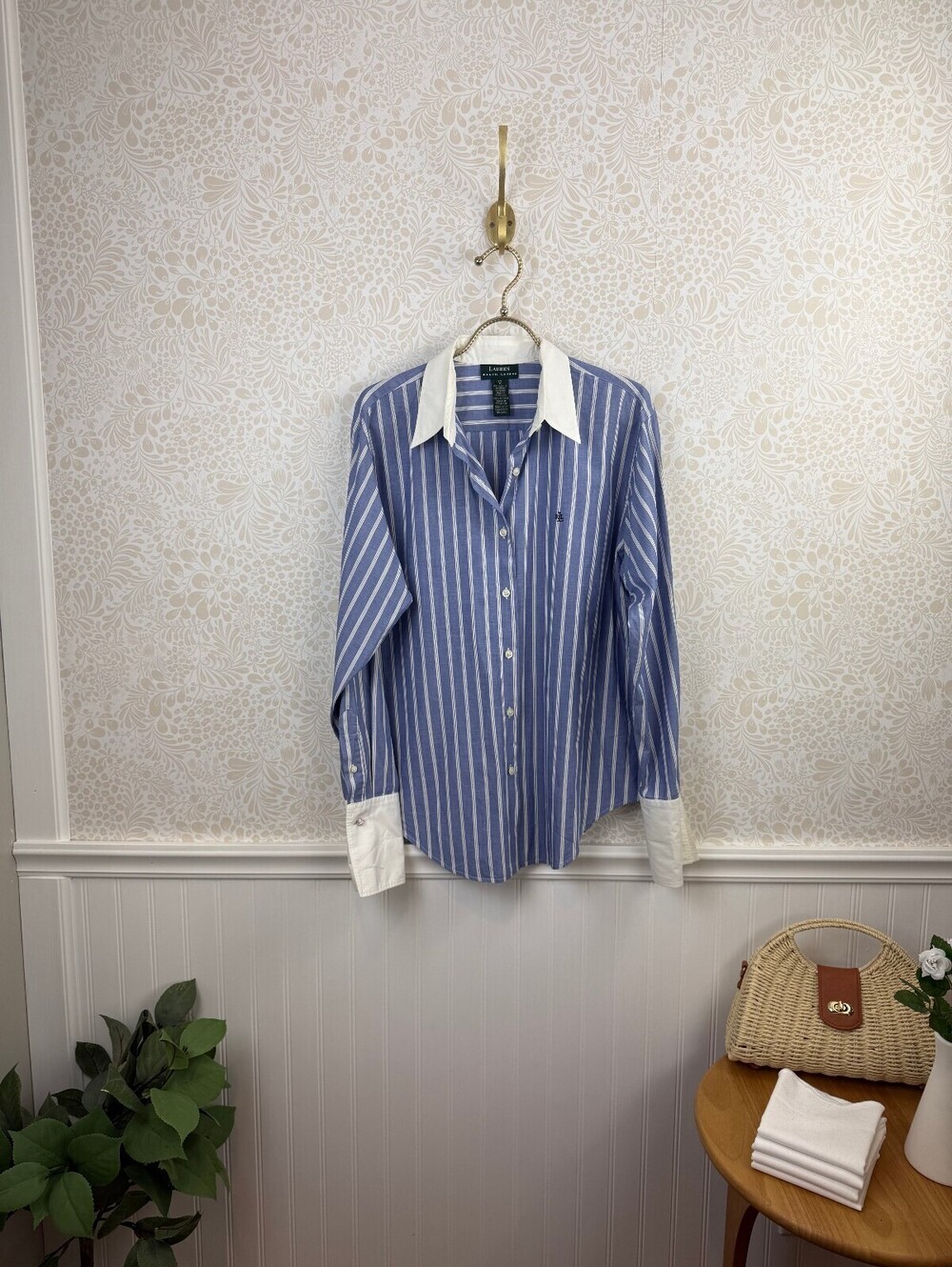 Ralph Lauren Classic Blue and White Striped Button-Up Shirt - Size - 12